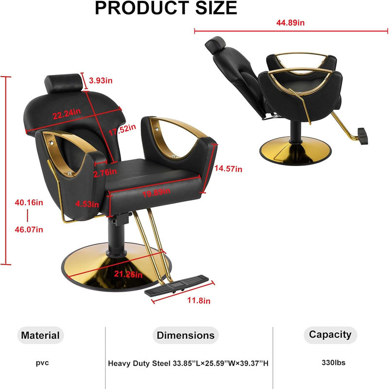 Salon Chair Hydraulic Recliner Barber Chair  360 Degrees Rolling 90°-135° Reclining Salon Chair Max Load Weight 330 lbs Black