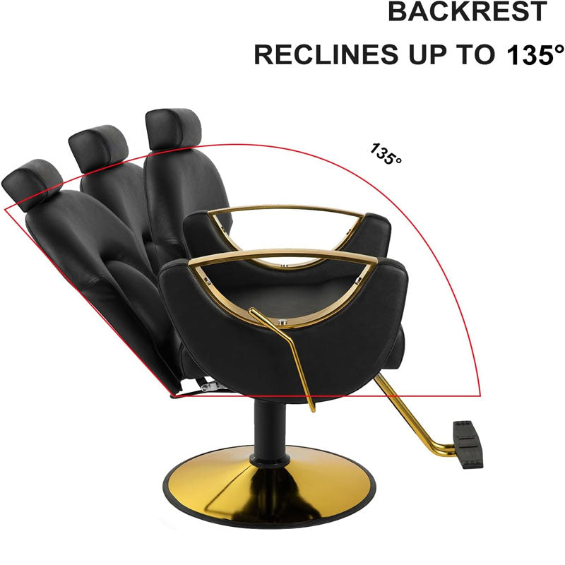 Salon Chair Hydraulic Recliner Barber Chair  360 Degrees Rolling 90°-135° Reclining Salon Chair Max Load Weight 330 lbs Black