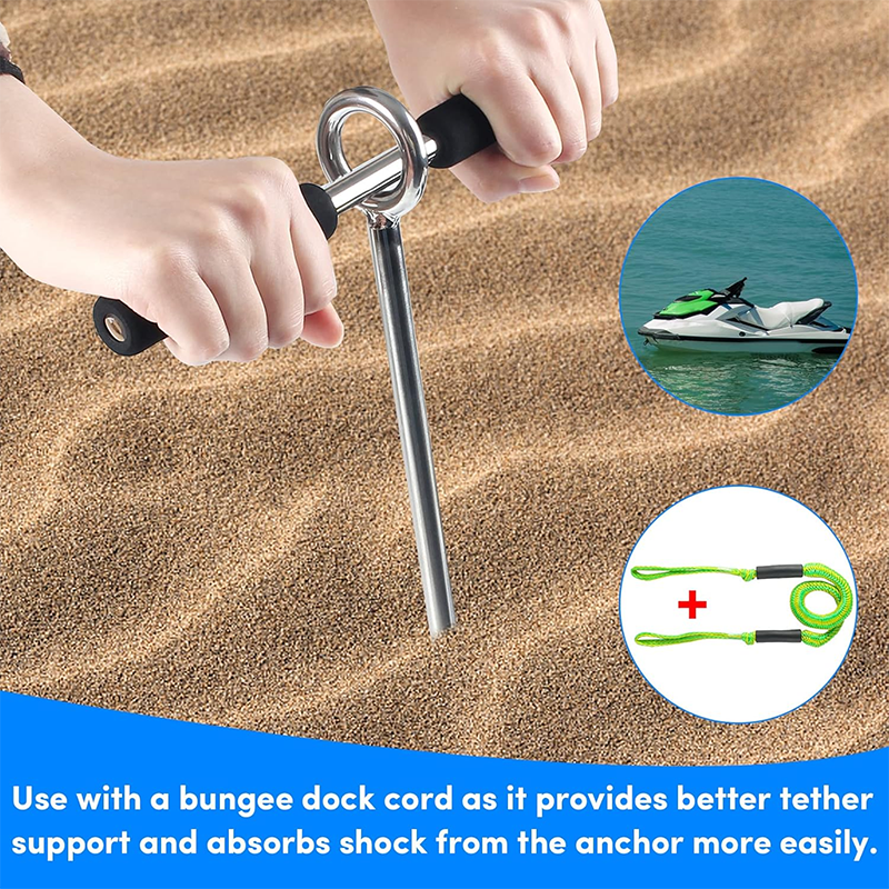 36 Inch Sand Anchor, Chrome Plated Steel Stainless Steel Marine Helical Anchor with Removable Handle, Marine Sand Anchor with Bungee Cord, Shallow Water Anchor for Jet Ski, PWC, Pontoon, Kayak, Canoe
