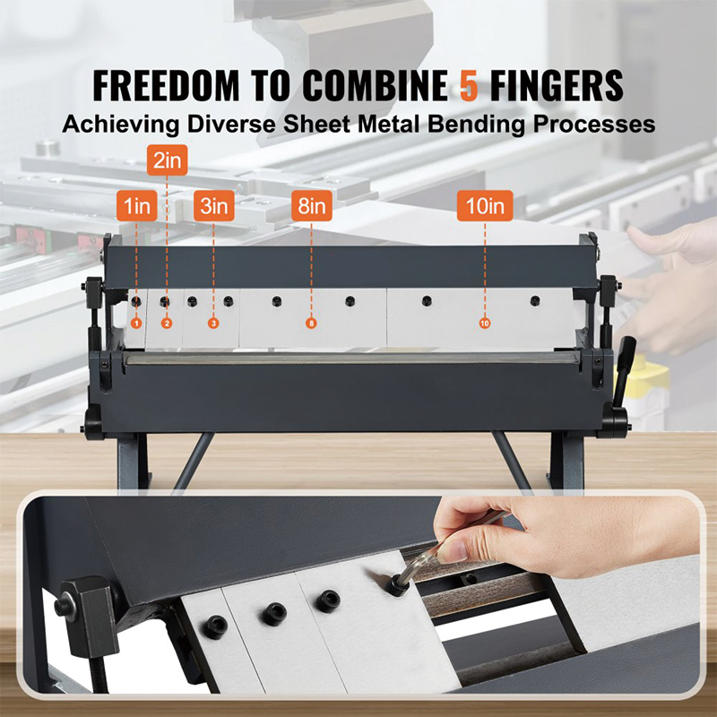 Box and Pan Brake, 24-Inch, 0-130 Degrees Sheet Metal Bending Brake, Portable Metal Bender, 5 Adjustable Fingers for Metal Bending