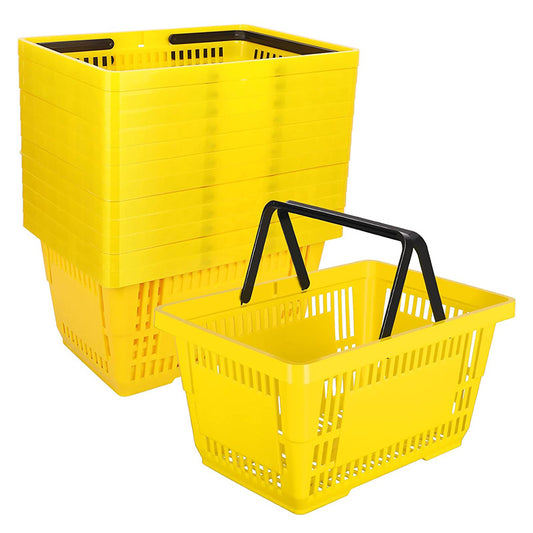 12 Pcs 20 L Plastic Shopping Baskets with Handles 16.9 * 11.8 * 9.1 Inches Store Baskets Retail Baskets with Handles for Market Grocery Supplies