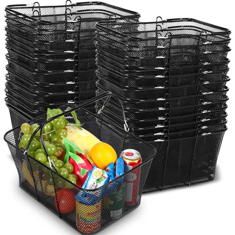 20 Pcs  22L Shopping Baskets Black Metal Shopping Basket  Portable for Supermarket Retail Store Supplies