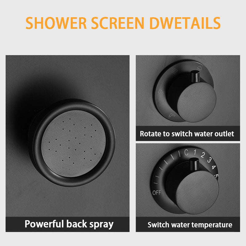 Waterfall Shower Head Rain Massage System With Body Sprays Stainless Steel Bathroom Shower Panel Tower System, Brushed Black