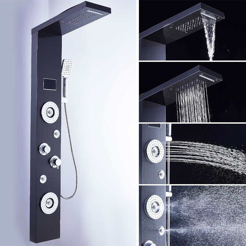 Waterfall Shower Head Rain Massage System With Body Sprays Stainless Steel Bathroom Shower Panel Tower System, Brushed Black