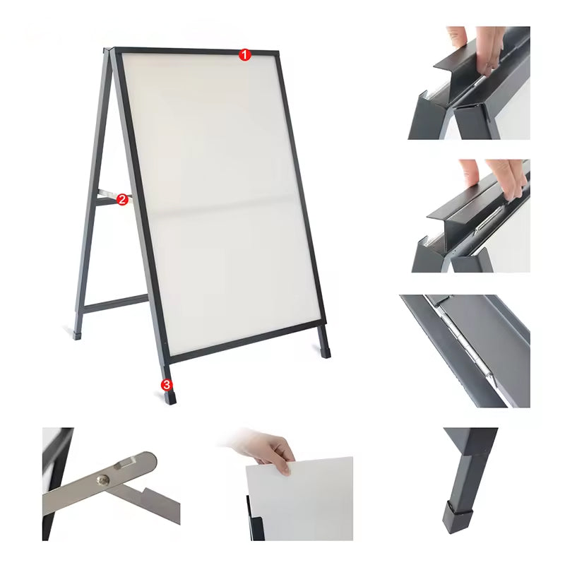 Standing Light Box Heavy Duty Slide-In A-Frame Sidewalk Sign 24x36 Inch Portable Double-Sided Metal Poster Stand