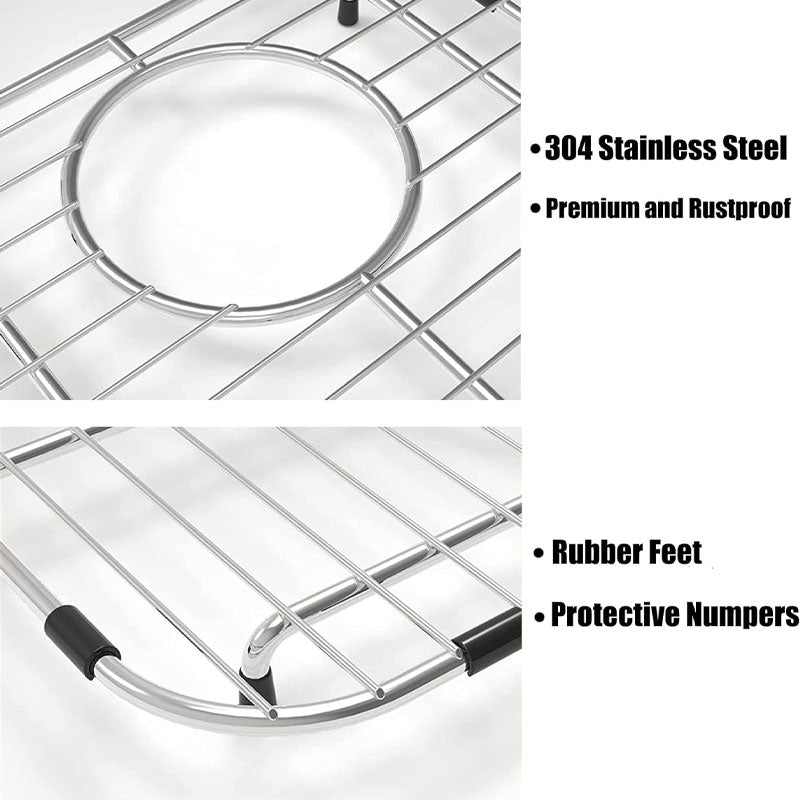 Kitchen Sink Protector, Single Bowl Sink Bottom Grille, 304 High Quality Stainless Steel Grille Drying Rack Center Drain