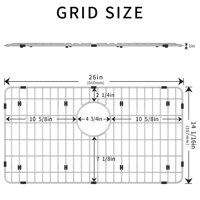 Stainless Steel Sink Grating And Kitchen Sink Bottom Protector, 26" x 14" With Single Sink Back Drain, Kitchen Sink Protector, Stainless Steel