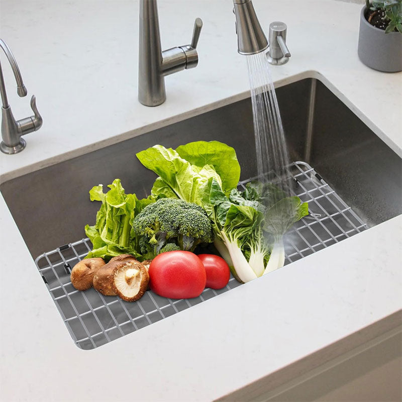 Stainless Steel Sink Grating And Kitchen Sink Bottom Protector, 26" x 14" With Single Sink Back Drain, Kitchen Sink Protector, Stainless Steel