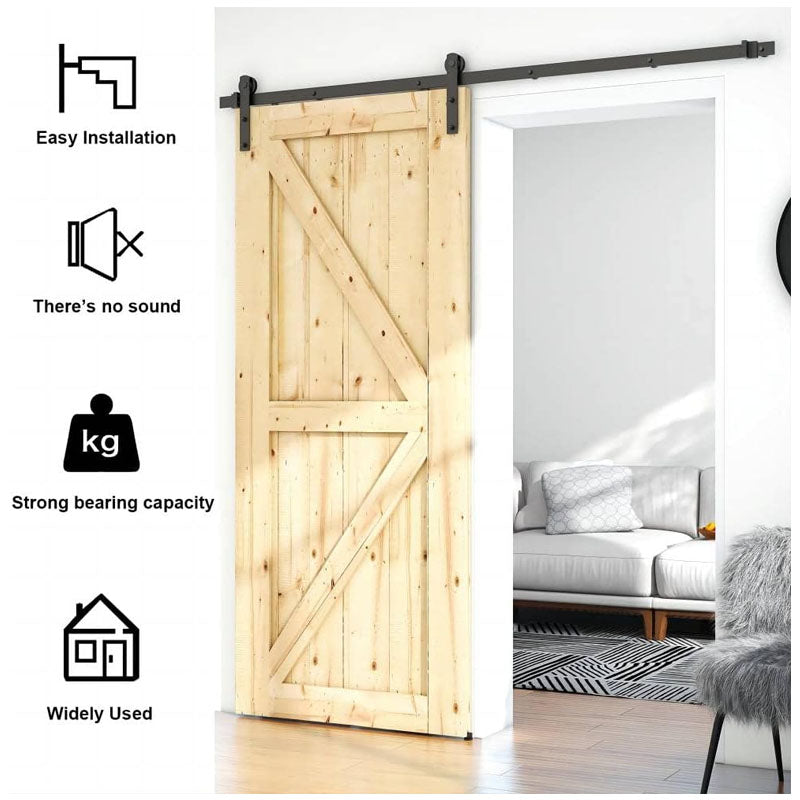 8FT Sliding  Door Hardware Kit for Single Wood Door Fit 3.7-4.3FT Wide and 1.3"-1.8" Thick Door Panel