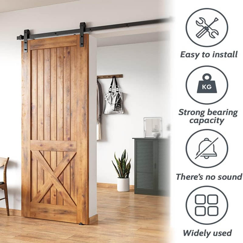 6FT Sliding Door Hardware 265LBS Loading Heavy Duty Barn Door Track Kit Easy to Install Black (J Shape-5)