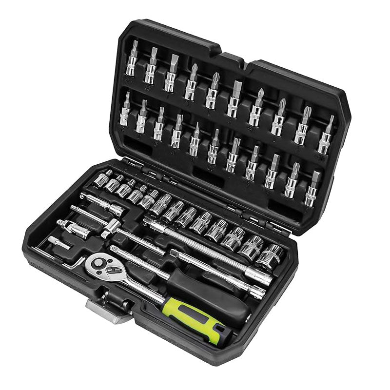 46 Pieces Socket Wrenches 1/4 Inch Drive Industrial Grade Socket Ratchet Wrench Set With Thickened Storage Case