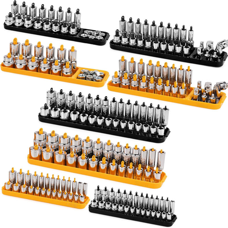 8-Piece Socket Organizer Tray Set 1/2, 3/8, 1/4-inch Drive SAE and Metric Holds 176 Standard & Deep Sockets for Toolboxes Drawers and Mechanics