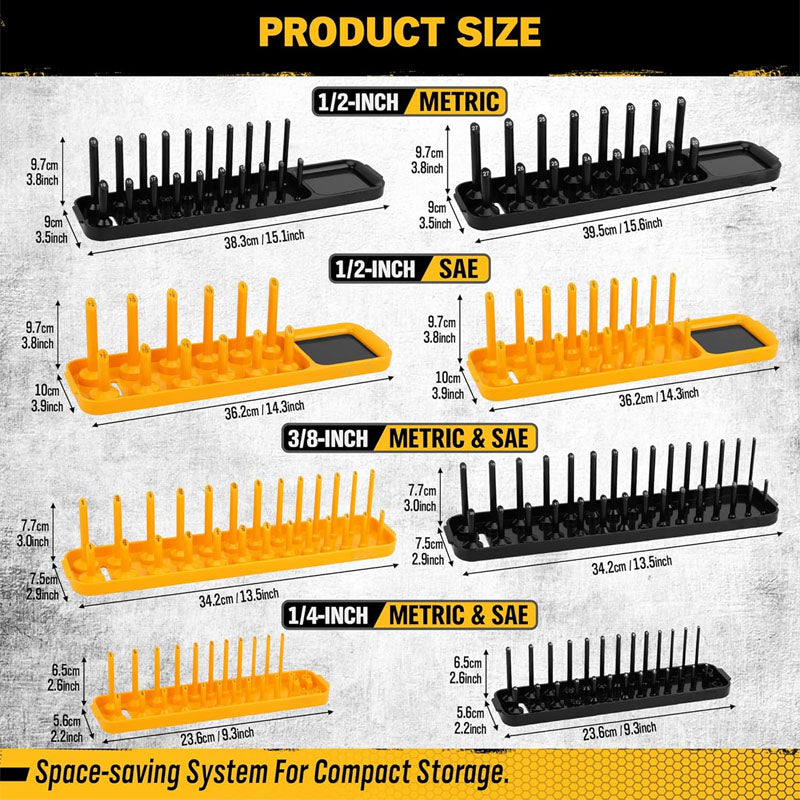 8-Piece Socket Organizer Tray Set 1/2, 3/8, 1/4-inch Drive SAE and Metric Holds 176 Standard & Deep Sockets for Toolboxes Drawers and Mechanics