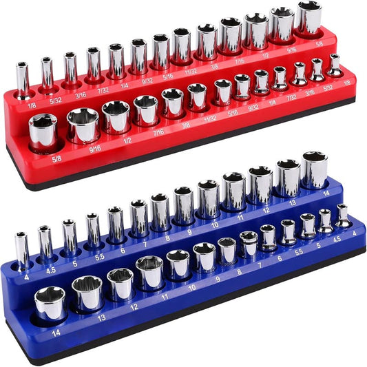 2-Piece 1/4-inch Magnetic Socket Organizers SAE & Metric Socket Holders for Tool Box, Tool Carts