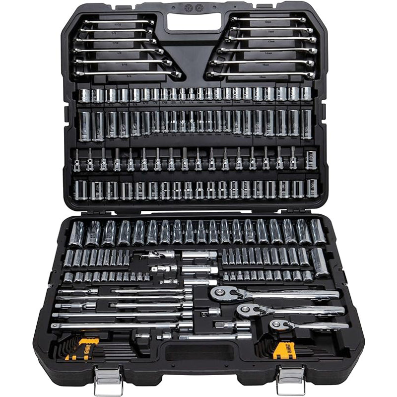 204-Piece Mechanics Tools Kit and Socket Set 1/4" 3/8" 1/2" Drive Deep and Standard Sockets