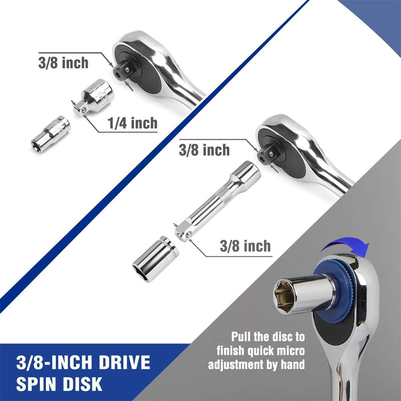 39-Piece Socket Wrenches Set 1/4''3/8'' with Quick-Release Ratchet Wrench  CR-V Metric and Imperial Sockets