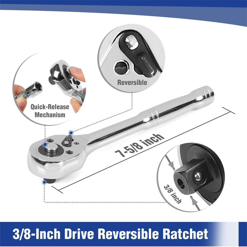 39-Piece Socket Wrenches Set 1/4''3/8'' with Quick-Release Ratchet Wrench  CR-V Metric and Imperial Sockets