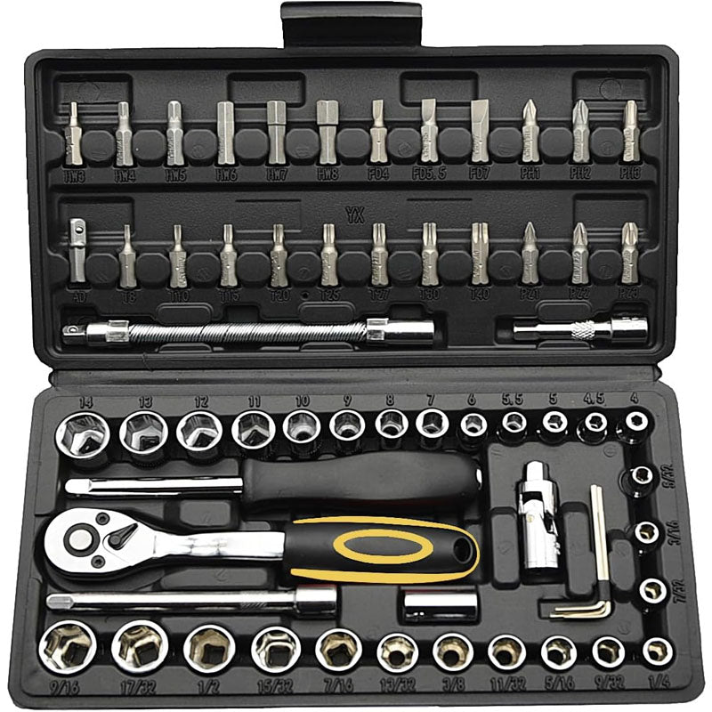 62pcs 1/4-Inch Drive Socket Ratchet Wrench Set With 72 Tooth count Ratchet SAE & Metric From 5/32" - 9/16 " 4mm - 14mm