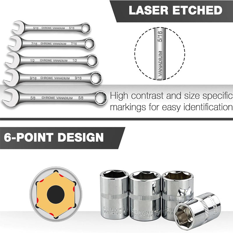 122Pcs 1/4" & 3/8” Socket & Socket Wrench Sets Ratchet Socket Wrench Set with Extention Bar Adapter Screw Bits Drive Bit Holder Spark Plug Socket CR-V