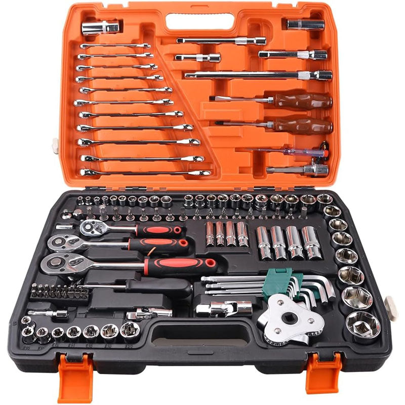 121 pcs 1/4" 3/8" 1/2" Socket & Socket Wrench Sets Mechanic Tool Set with 72 Ratchet Wrench  for Home and Auto Repair