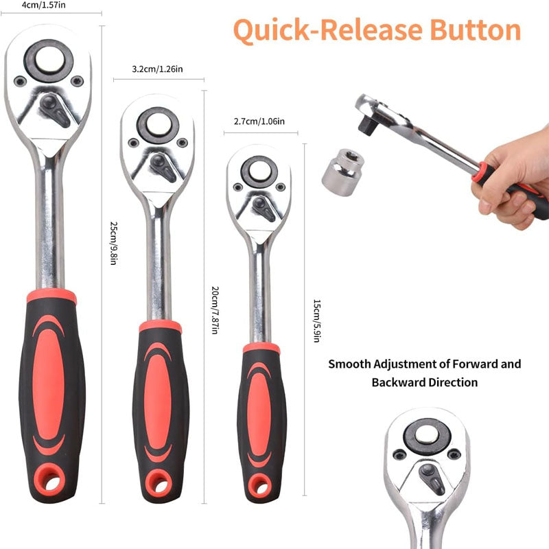 121 pcs 1/4" 3/8" 1/2" Socket & Socket Wrench Sets Mechanic Tool Set with 72 Ratchet Wrench  for Home and Auto Repair