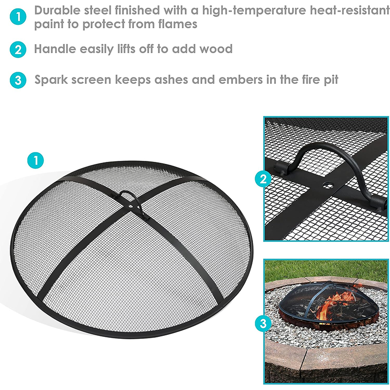 Spark Screen 24" Diameter - Heavy Duty Steel Mesh Fire Pit Spark Screen with Handles