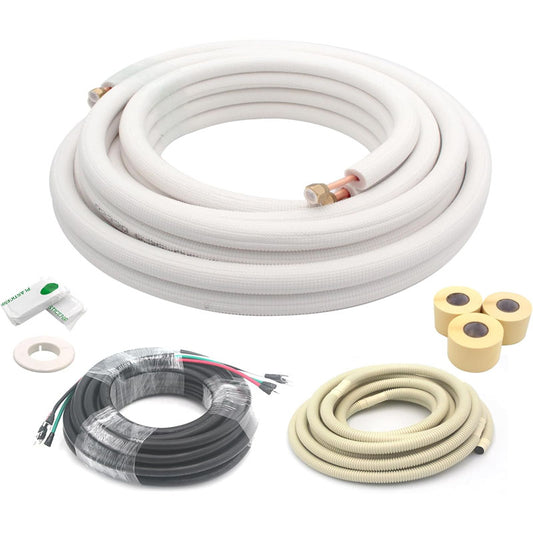 25FT Mini Split Line Set 1/4" & 1/2" O.D Copper Pipes Tubing and Triple-Layer Insulation for Air Conditioning or Heating Pump Equipment & HVAC