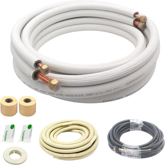 16ft Length Mini Split Line Set 1/4" & 3/8" O.D Copper Pipes Tubing and Triple-Layer Insulation  for Mini Split Air Conditioner HVAC or Heat Pump System