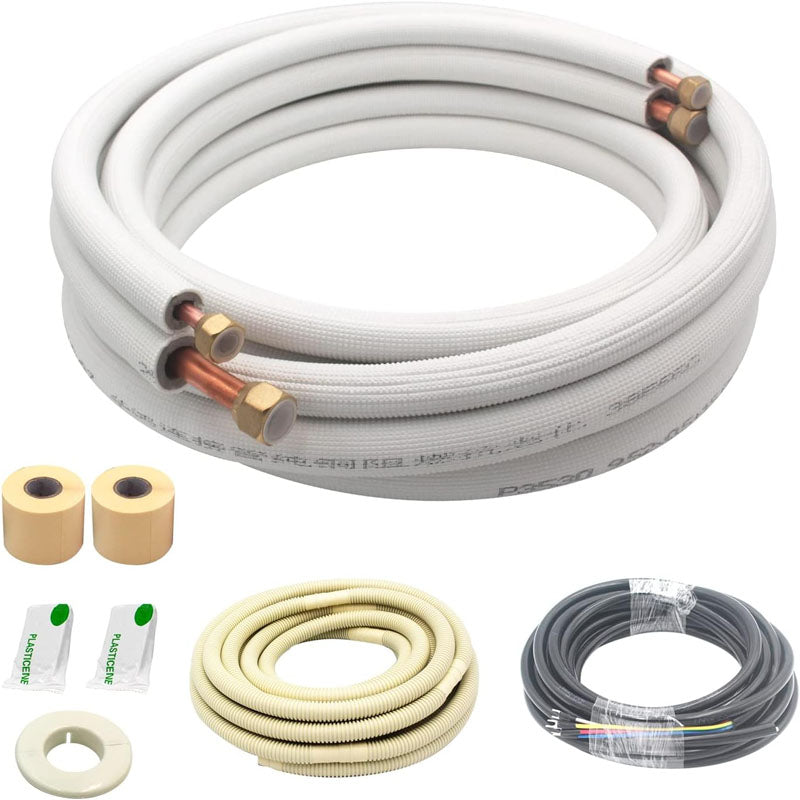 33ft Length Mini Split Line Set 3/8" 5/8" OD Copper Pipes Tubing and 3/8 White PE Thickened Insulated Coil for Mini Split Air Conditioner