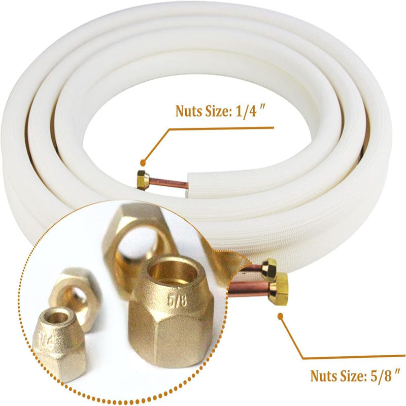 50ft Length Mini Split Copper Line Set 3/8" 5/8" OD Or 1/4" 5/8" O.D Copper Pipes Tubing for Mini Split Air Conditioner HVAC or Heat Pump System