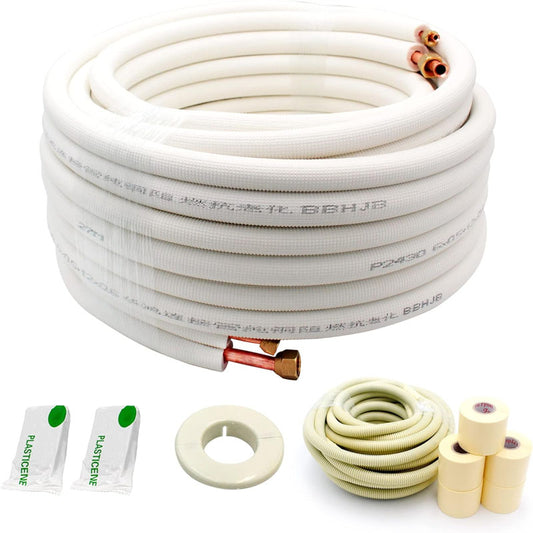 50ft Length Mini Split Copper Line Set 3/8" 5/8" OD Or 1/4" 5/8" O.D Copper Pipes Tubing for Mini Split Air Conditioner HVAC or Heat Pump System