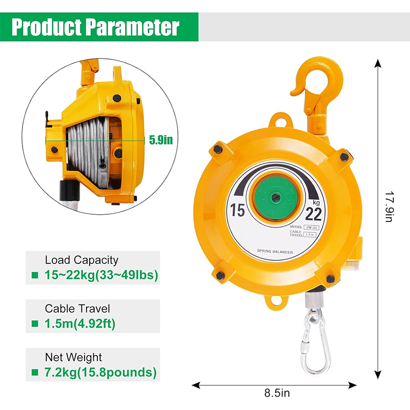 Spring balancer 15~22kg(33~49lbs) telescopic spring tool balancer balancer telescopic 1.5m wire rope suspension fixing equipment