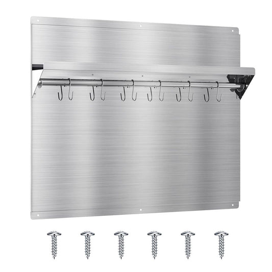 24 x 30 Inch Stainless Steel Kitchen Backsplash, Wall Backsplash, With Built-In Storage Racks And Hanging Racks