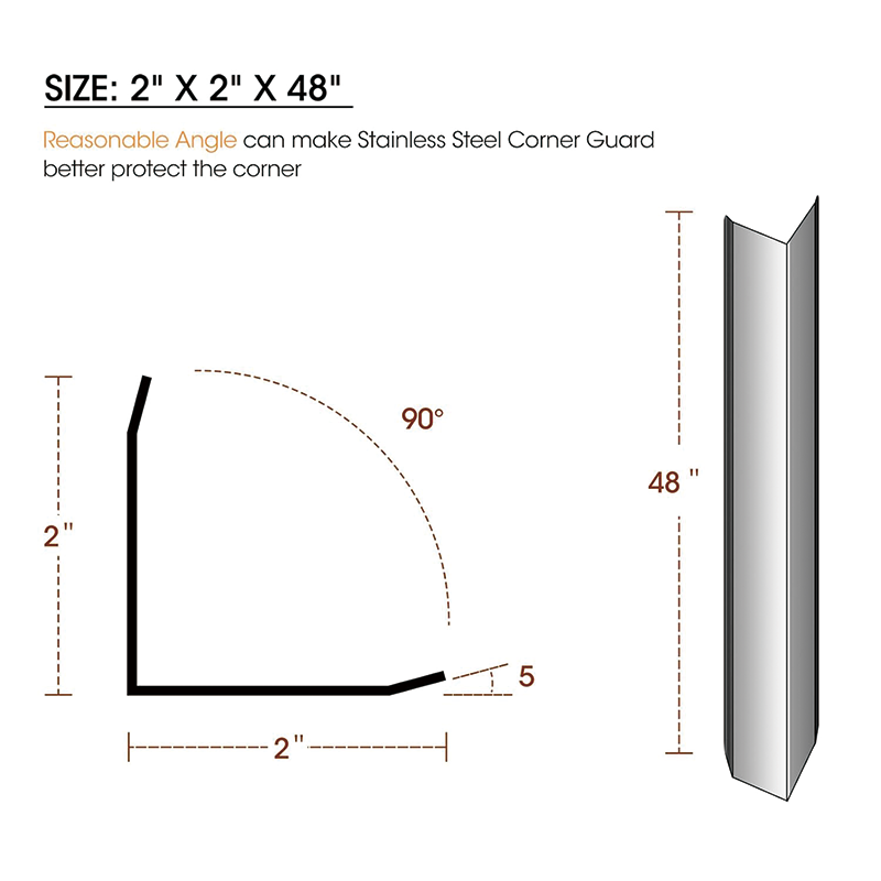 Stainless Steel Corner Guards 2 x 2 x 48 inch,Pack of 10 Metal Wall Corner Protector with 90-Degree, for Wall Protection and Decoration