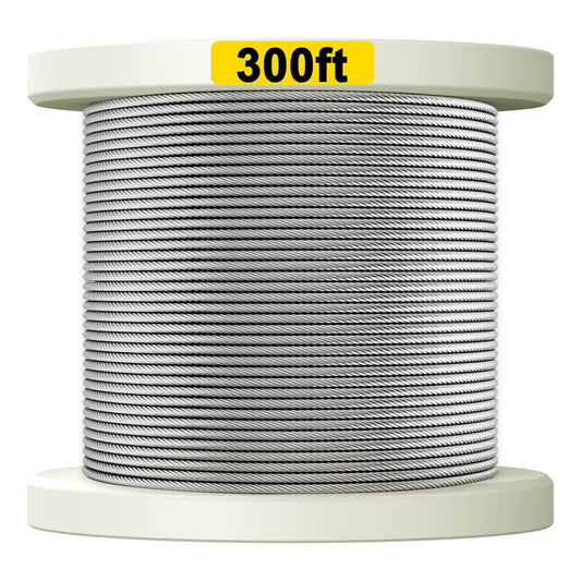 300FT 1/8 Stainless Steel Cable Wire Rope 316 Marine Grade, Braided Aircraft Cable 7x7 Strands