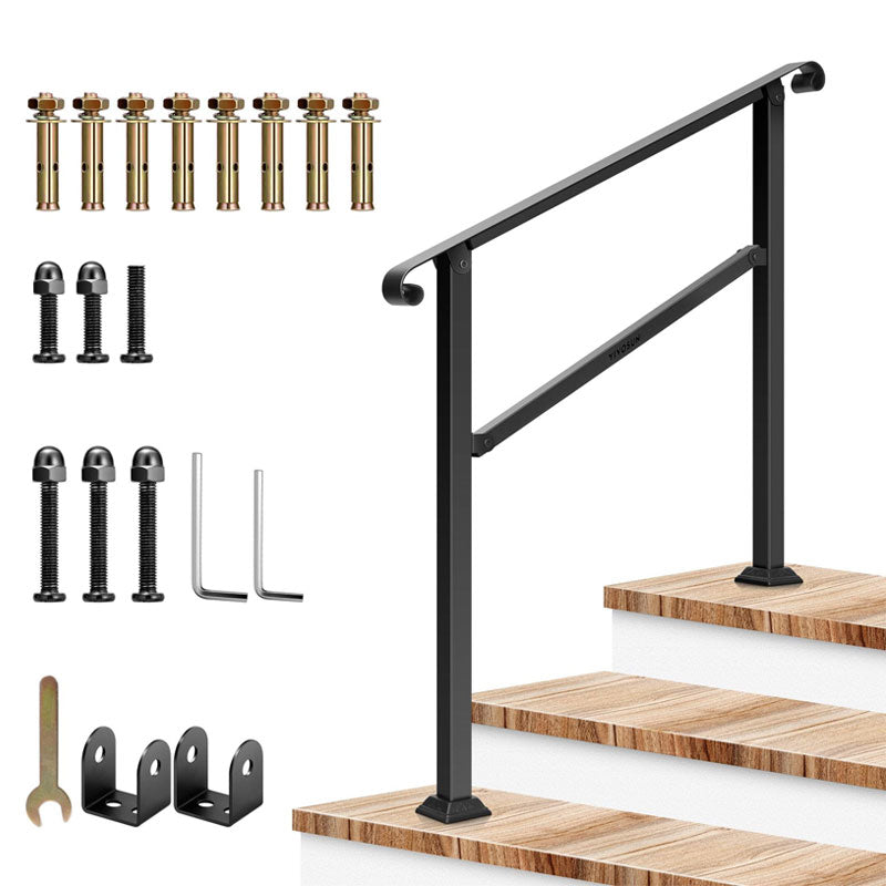 Wrought Iron 3 Step Outdoor Stair Handrail, Step Safety Non-Slip Stair Handrail, Suitable For Garden Courtyard