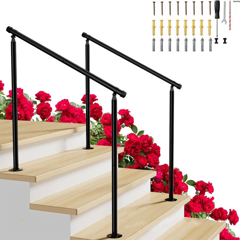 Outside Step Metal Handrail Black Railing Kit 2-5 Steps Anti-Slip Stair Handrail