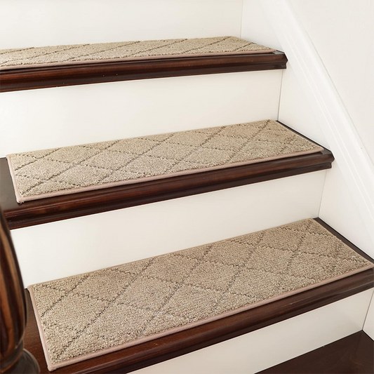 Edge Stair Treads Non-Slip Rug Pads 28" X 9" Indoor Stair Treads for Wood Steps, Edge Stair Rugs for Kids and Dogs, 100% Polyester TPE Backing (4 Pack, Beige)