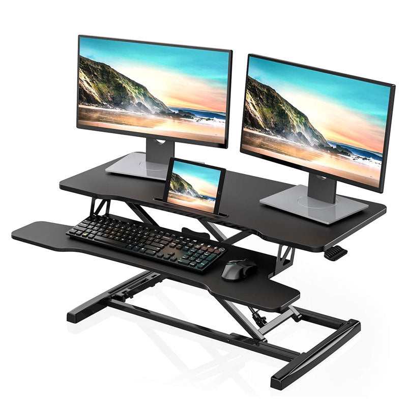 Height Adjustable Standing Desk, Standing Desk Desktop Workstation For Laptop Dual Monitor Stand Black