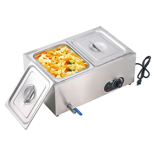 2-Pan 23Qt Stainless Steel Food Warmer 1200W Electric Steam Table Commercial Food Warmer Buffet  for Parties Catering and Restaurants