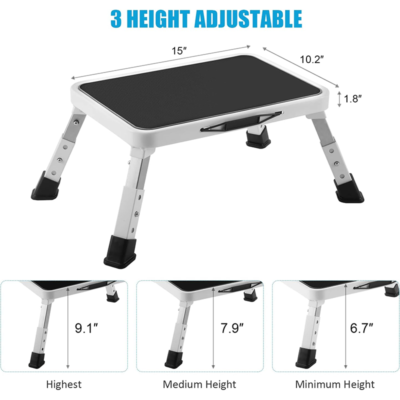 Folding Step Stools, Height Adjustable Step Stool with Non-Slip Platform, Kitchen, Home Adult or Kids Ladder, 330 lbs Weight Capacity