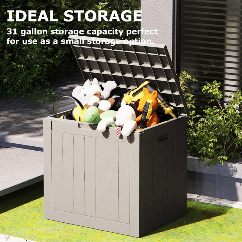 31 Gallon Deck Box Outdoor Storage Box Waterproof for Patio Furniture Cushions, Pool Supplies, Backyard Toys, Gardening Tools