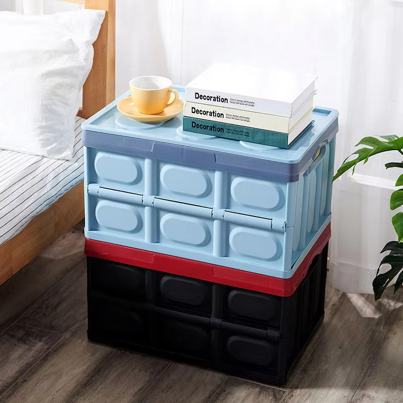 Foldable Car Trunk Boxes 55L Folding Storage Cabinet Stackable Bins With Lid Home Bedroom Kitchen Office Travel Storage Box