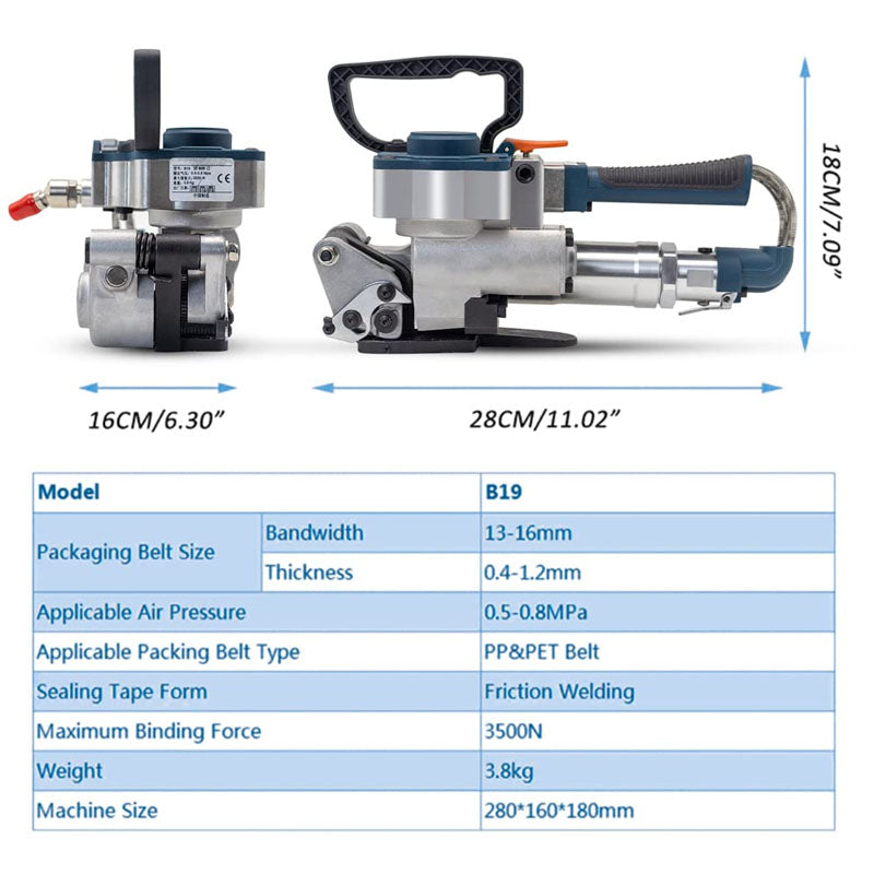 B19 Pneumatic Strapping Strapping Machine No Sub-Banding Handheld Strapping Machine for 1/2''-3/4'' PP/PET Belt