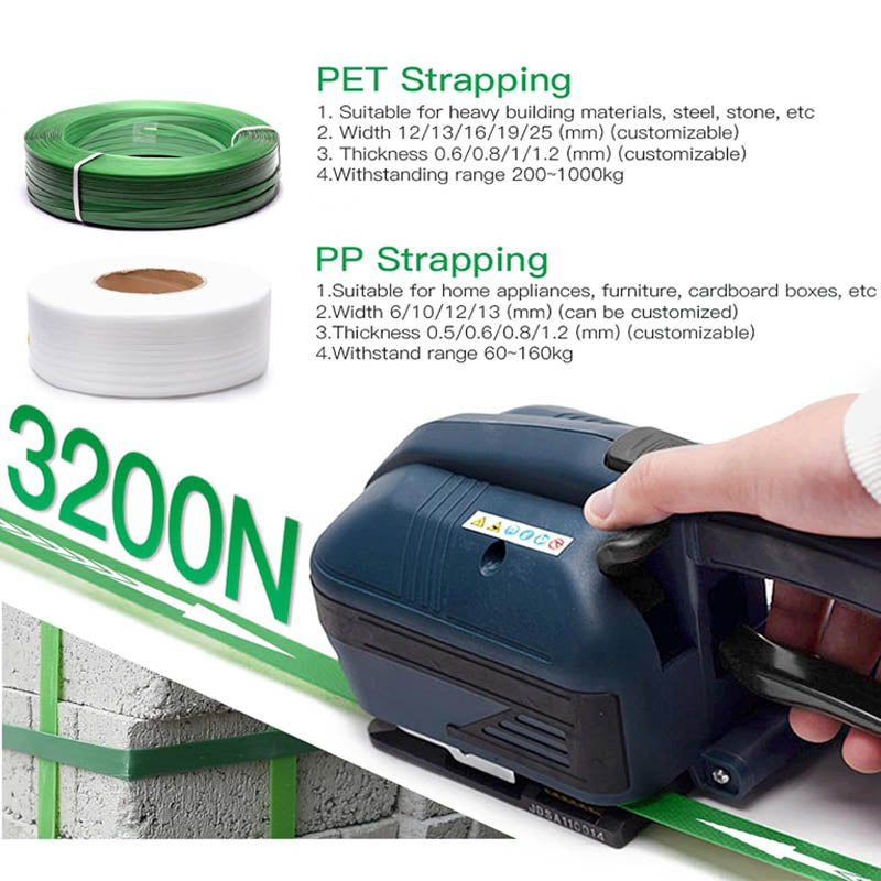 Automatic Electric Strapping Machine for 1/2-5/8Inch PP PET Straps with LCD Screen 2 * 4000mah Battery