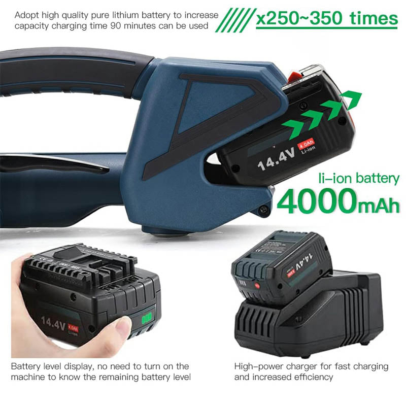 Automatic Electric Strapping Machine for 1/2-5/8Inch PP PET Straps with LCD Screen 2 * 4000mah Battery