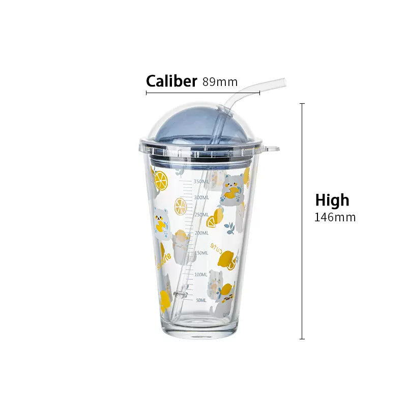470ML Glass Straw Cup For Girls With High-Looking Large Capacity Portable Milk Cup
