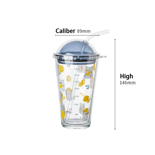 470ML Glass Straw Cup For Girls With High-Looking Large Capacity Portable Milk Cup