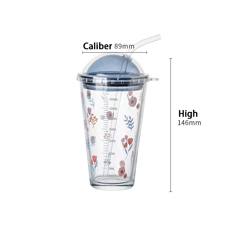 470ML Glass Straw Cup For Girls With High-Looking Large Capacity Portable Milk Cup