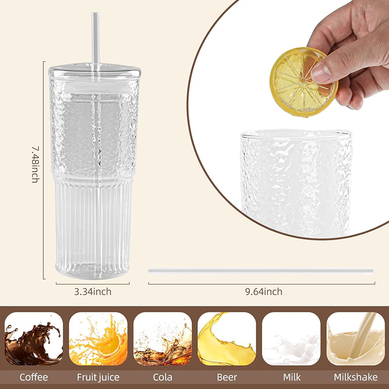 20 oz Glass Tumbler Straw Cup Reusable Wide Mouth Smoothie Cups High Borosilicate Iced Coffee Cup